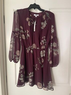 BB Dakota Plum Floral Long-Sleeve Dress